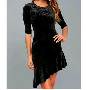 Lulus Gonna Be Alright Black Velvet Bodycon Midi Dress‎ XS